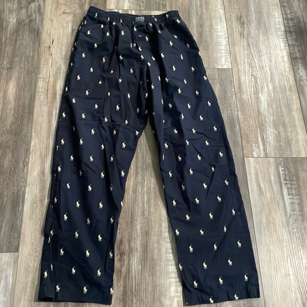 Navy Blue & White Polo Pony Pattern Pajama pants
